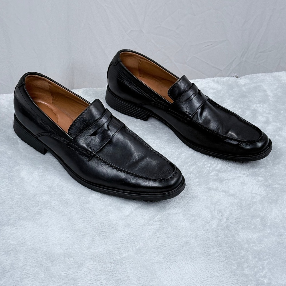 Clarks Tilden Way Loafers Mens 11 Black Leather Penny Slip On Dress Shoes - Picture 2 of 10